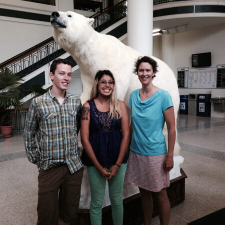Kate, Duncan and Diana with lobby bear